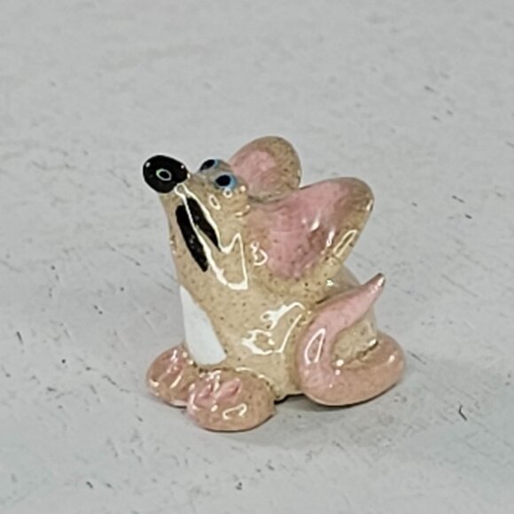 Cute Ceramic Mouse Figurine - Beige & Pink - Handcrafted Miniature - Picture 6 of 8